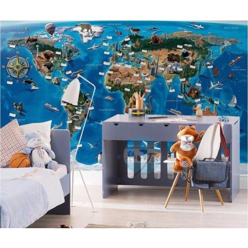 Custom photo mural 3d wallpaper Animal world map Setting wall room decor painting 3d wall murals wallpaper for walls 3 d