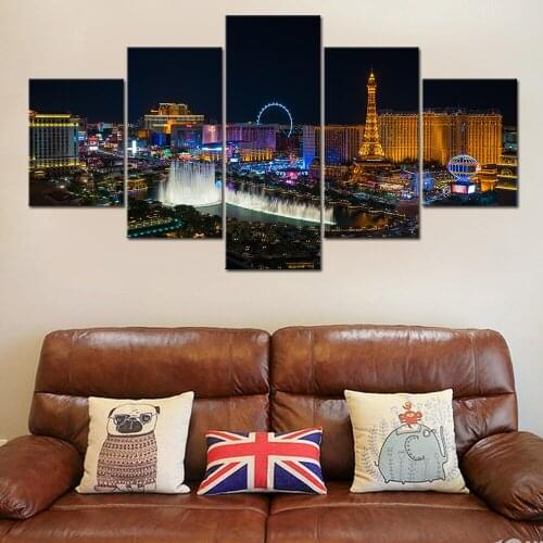 5 Pieces Las Vegas City Landscape Paintings Canvas HD Prints Modular Pictures Wall Art Home Decorative Poster Modern Artwork