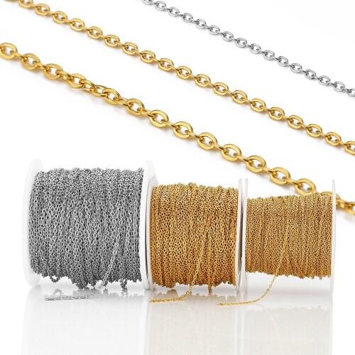 10Meters/Roll 1/1.5/2mm Gold Stainless Steel Chain Necklace DIY O Shape Cross Chains for Bracelets Jewelry Making Components