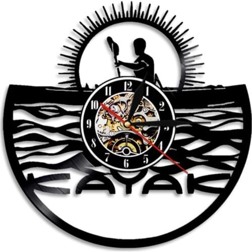 Kayaking Time Kayak Hanging Watch Paddling Silent Quartz Vinyl Record Wall Clock Rafting Wall Decor Sport Gifts for Kayakers