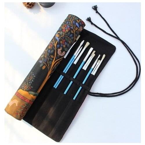 Art Paint Brush Holder 20 Slots Canvas Artist Paint Brushes Case Bag Roll Up Drawing Pen Pouch with Pattern or Solid Color
