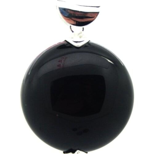 Elegant Solid 925 Sterling Silver 30*30mm black JADE Roundle Pendant for gift