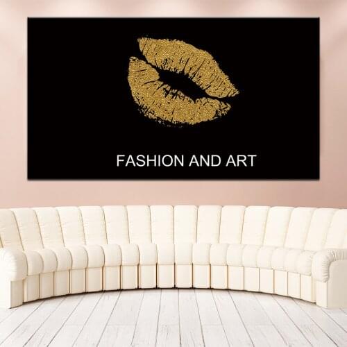 Sexy Girl Gold Lips Canvas Oil Painting Modular Wall Art Picture Home decoration Mural For Living Room HD Printed Poster Frame