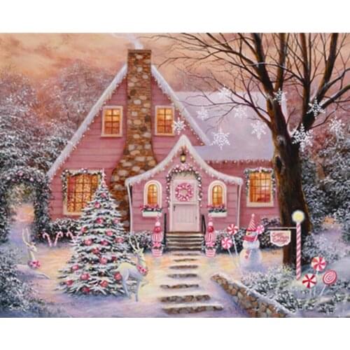 Painting By Number 40x50 50x65CM Christmas Cottage Landscape Wall Art Gift DIY Pictures By Numbers Canvas Kits Home Decoration