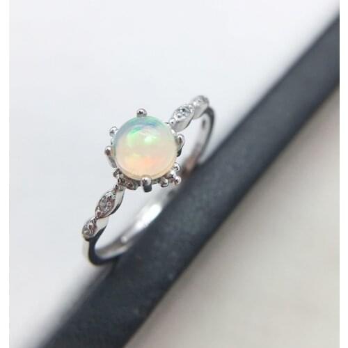 Cute 925 Sterling Silver 5mm Round Natural Opal Rings For Women Wedding Engagement Love Ring Jewelry Finger Bague Aneis Anelli