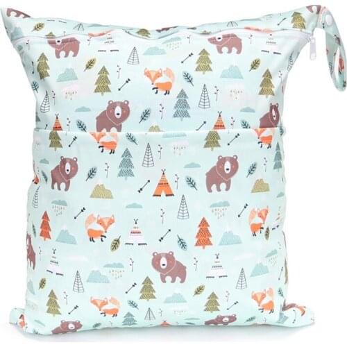 3 Pcs Baby Printed Diaper Bag TPU Waterproof Nappy Double Zipper Handbag Pocket U7EE