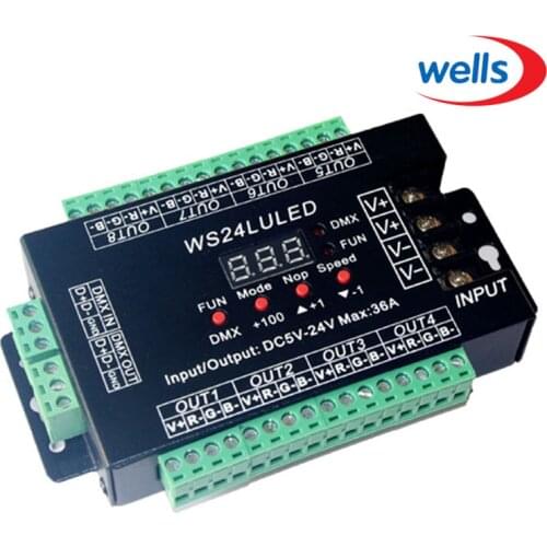 24CH DMX512 Digital display RGB Controller LED Decoder;output 1.5A each channel max 3A;Total output 36A;for 5V~24V RGB led Strip