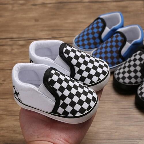 Hot Newborn Baby Boy Girl Crib Pram Shoes Prewalker Soft Sole Slippers Trainers Plaid Shallow Canvas Soft Anti-slip Sneaker