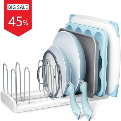 Kitchen Adjustable Lid Organizer for Plates, Cutting Boards Bakeware, Cooling Racks, Pots & Pans, Serving Trays