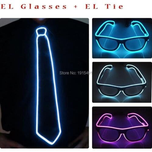Popular Illuminated Led Sunglasses Necktie Kit Glowing Party Costume Props EL Wire Bright Glasses Eyewear Men Ties