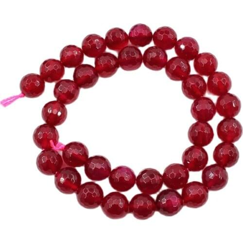 APDGG Natural 10MM Rose Red Round Faceted Agate Beads Gemstone 15.5" Strand For Necklace Bracelet Jewelry Making DIY