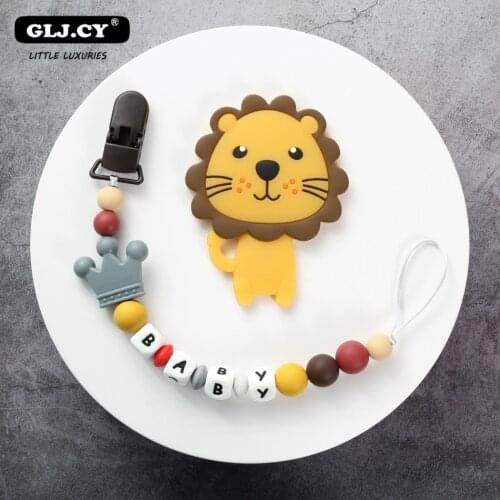 Personalized Baby pacifier clip Silicone Lion animal Chain forTeething Soother Chew Toy Dummy Clips Teether toys gifts