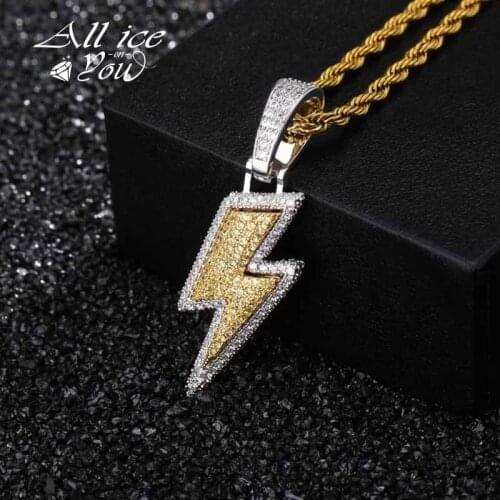 ALLICEONYOU Iced Out Bling Lightning Pendants With Tennis Chain Copper Material AAA Cubic Zircon Mens Hip Hop Jewelry Gift