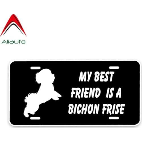 Aliauto Personality Warning Car Sticker My Best Friend Is A Bichon Frise Dog Decoration PVC Reflective Anti-UV Decal,15cm*7cm