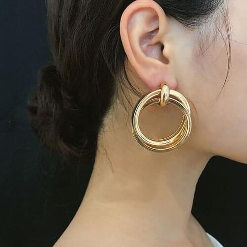 Simple Punk Big Double Circle Drop Earrings For Women Korean Fashion Metal Geometric Round Brincos Earrings Ear Jewelry Gifts