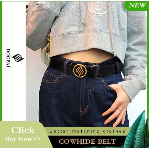 DOOPAI Genuine Quality Ladies Men Fashion Latest Needle-Free Metal Round Buckle Belt Jeans Wild Luxury Brand The Women Belt For