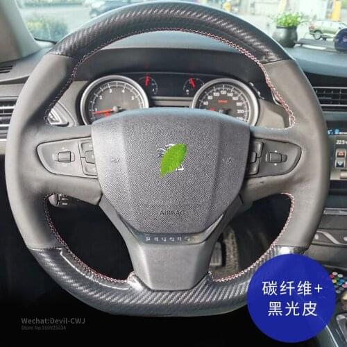 Hand-Stitch steering Wheel Cover For Peugeot 408 508 307 3008 5008 308 Carbon Fible & Gray Leathe Grip Interior Car Accessories
