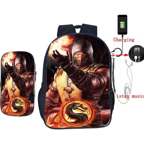 Scorpion In Mortal Kombat X Mask 2 Pcs/Set Backpack School Bags for Teenagers Students Laptop Backpack Casual Travel Bags