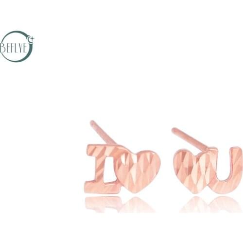 BEFLYE 18k rose gold womens Earrings au750 love u exquisite wedding high fashion exquisite gift party jewelry