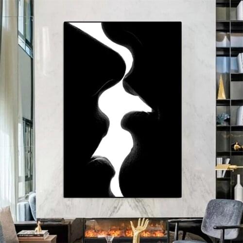 Modern Black White Couple Kiss Posters and Prints Nordic Canvas Painting Wall Art Pictures for Wedding Room Home Decor
