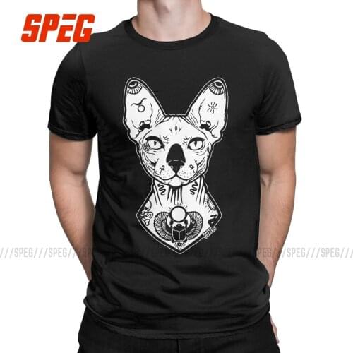 Tattoo Cat T-Shirts Men Sphynx Funny Pure Cotton Tee Shirt Crewneck Short Sleeve T Shirt Printed Tops