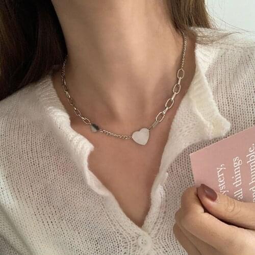 U-Magical High Street Love Heart Asymmetric Chunky Chain Chokers Necklace for Women Punk Silver Color Metallic Necklace Jewelry