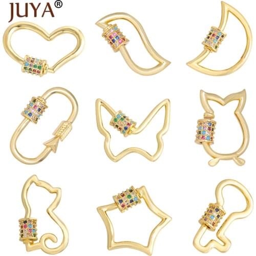 JUYA Jewelry Making Punk Clasp Pendants Heart Charm Copper CZ Screw Clasps for DIY Accessories Women Necklace Bracelet Supplies