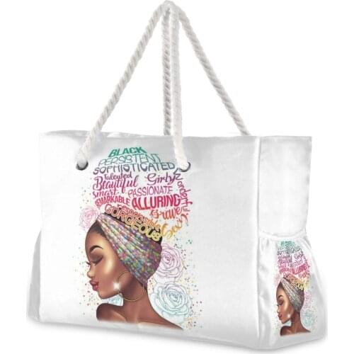 New Afro Girls Black Women Beach Bag Waterproof Nylon Large Capacity Handbag Lightweight Leisure Travel Shopping Bag for Women
