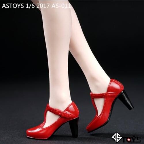 ASTOYS 1/6 Women High Heel Shoes Red Black Grey for 12 Inches HT Phicen Female Body Figures