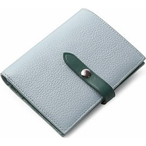 100% Genuine Leather Womens Wallet Ladies Blue Card Holder Short Wallets Women Fashion Card Wallet Female Coin Purses