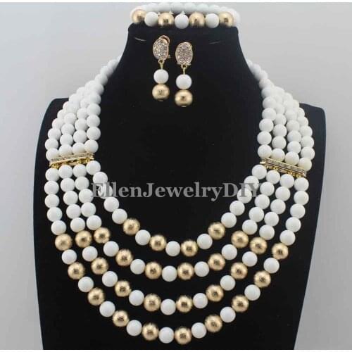 Fabulous White Stone Beaded African Fashion women necklace Set earrings Plated Nigerian Wedding Jewelry Set Free Ship W13757