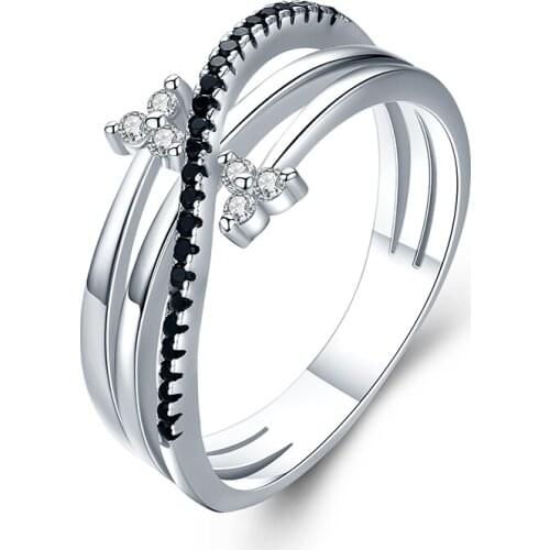 SODROV Hyperbole 3g 925 Sterling Silver Fine Jewelry Bague Row Black Spinel Leaf Wedding Ring for Women G005