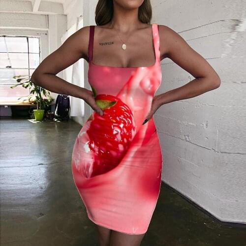 KYKU Brand Strawberry Dresses Women Art Bodycon Dress Red Vestido Sexy Party 3d Print Womens Clothing Summer New Beach Femme