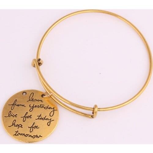 Live the life you love leam from yestoday live for today hope for tomorrow round charm Expandable Bangle Bracelet Gift Jewelry