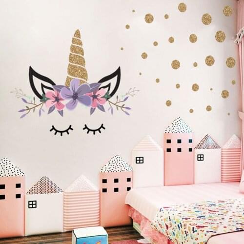 Golden Unicorn Wall Sticker Baby room Wall Decor Decals Self-adhesive Cartoon Vinyl Wallpaper Murals Home Decor Stickers Posters