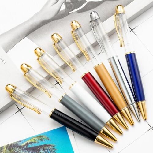 14 Color Creative DIY Big Empty Tube Ballpoint Pens Metal Pen Self-filling Floating Glitter Dried Flower Crystal Pen #693