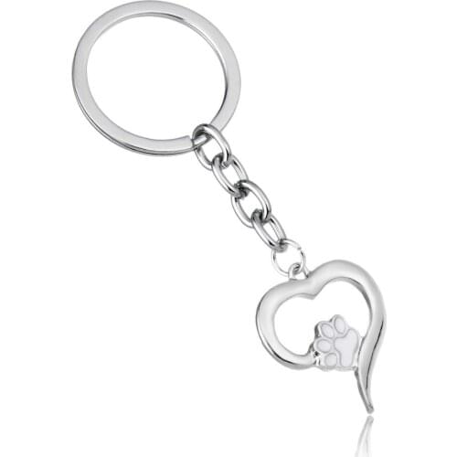 36PC Cute Dog Cat Paw Print White Dog Paw Heart Pendant Charm Keyrings Keychains Pet Lovers Women Men Jewelry Gifts Key Chains