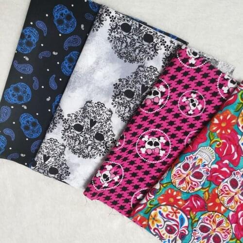 4pcs 35X25cm Black Rose Skull Flower Cotton Fabric Flower Ghost Sewing Clothing Tissue Telas Textile Patchwork Bundle DIY