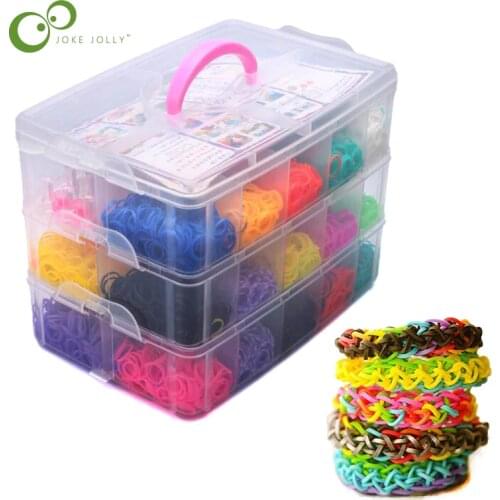 4500 unids 15 Colors DIY rainbow color rubber band bracelet gift box new Small three-layer weaving machines Knitting Toys GYH