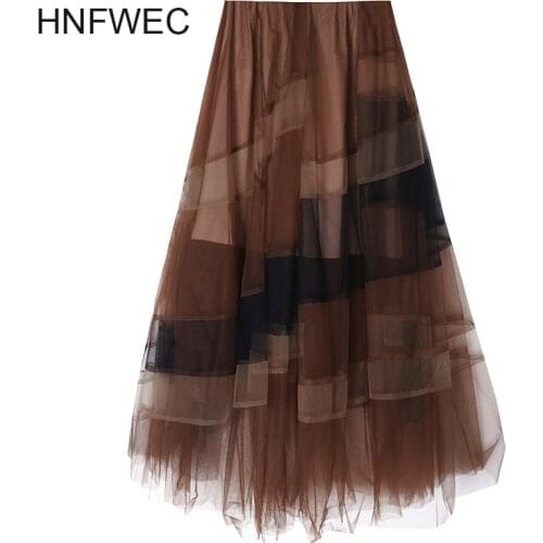 High Elastic Waist Khaki Asymmetrical Mesh Temperament Half-body Skirt Women Fashion Tide New Spring Autumn 2020 V784