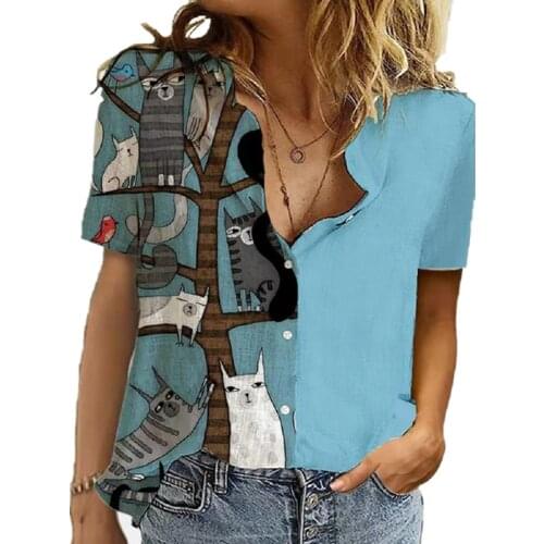 Elegant Funny Print Blouse Shirts Women 2021 New Summer Short Sleeve Tops Female Casual Basic Shirts