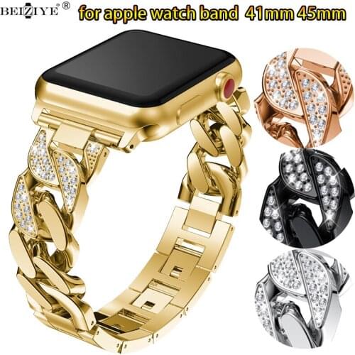 Women Bracelet For Apple Watch Band 38mm 42mm 40mm 44mm luxurious Metal Diamond Chains Strap For iwatch band 6 5 se 4 3 2 1 Band