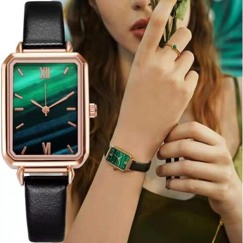 WOKAI Brand Women Watches Fashion Square Ladies Quartz Watch Bracelet Set Green Dial Simple Rose Gold Mesh Luxury Women Watches