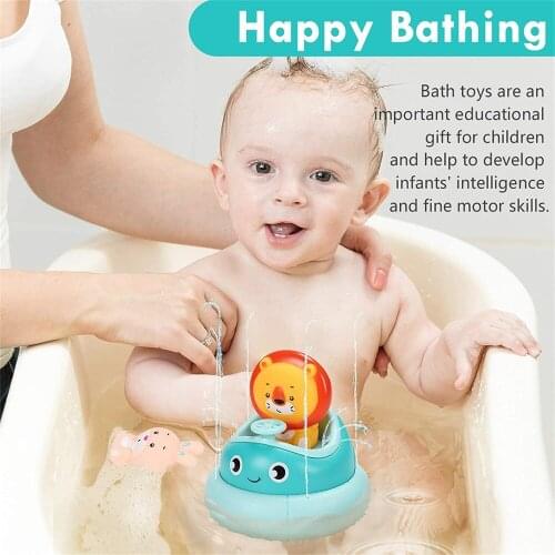 Baby Bath Toys Spray Water Shower Swim Pool Bathing Toys for kids Spinning Boat with Toy Lions Bathtub Toys for Toddlers Kids