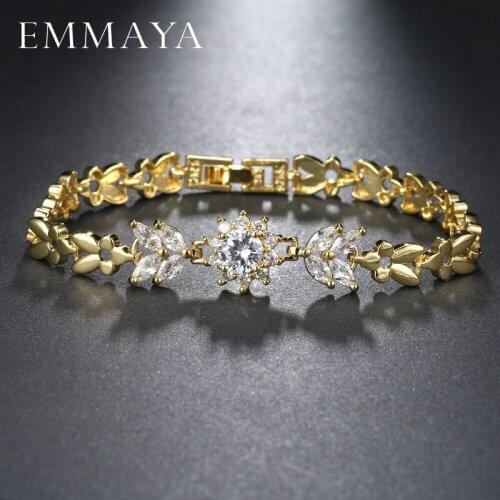 EMMAYA New Vintage Flower Bracelet Prong Setting Shining Tiny CZ Crystal Charming Link Chain Bracelets for Women Wedding Jewelry