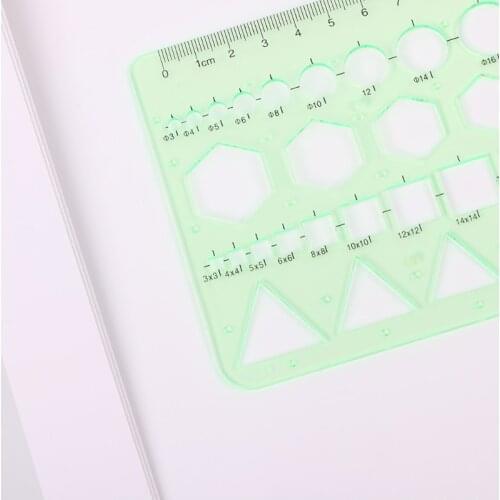 Geometric Plastic Circles Squares Hexagons Triangle Template Ruler Drawing Tool M5TE