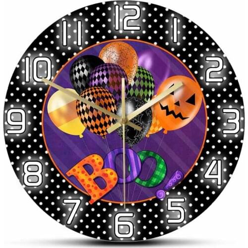 Halloween Balloons Boo Smiling Face Color Printed Wall Clock Scary Sign Ghost Spider Horror Spooky Home Decor Silent Sweep Watch