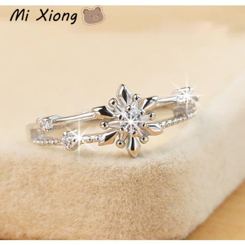Mi Xiong s925 sterling silver ladies ring craft snowflake star double diamond luxury sparkle engagement brand jewelry