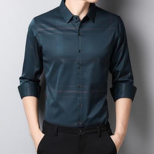 Men Long Sleeve Shirt Solid Color Smooth Good Workmanship Western Turn-down Collar Business Slim Shirts Casual Male Formal Wear