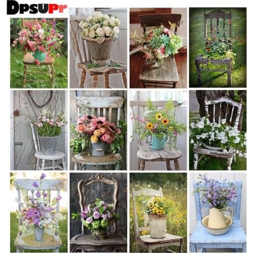 Dpsupr Diamond Painting "Flower chair scenery" Cross Stitch Custom Photo Diamond Embroidery Square Round Drill Home Decor